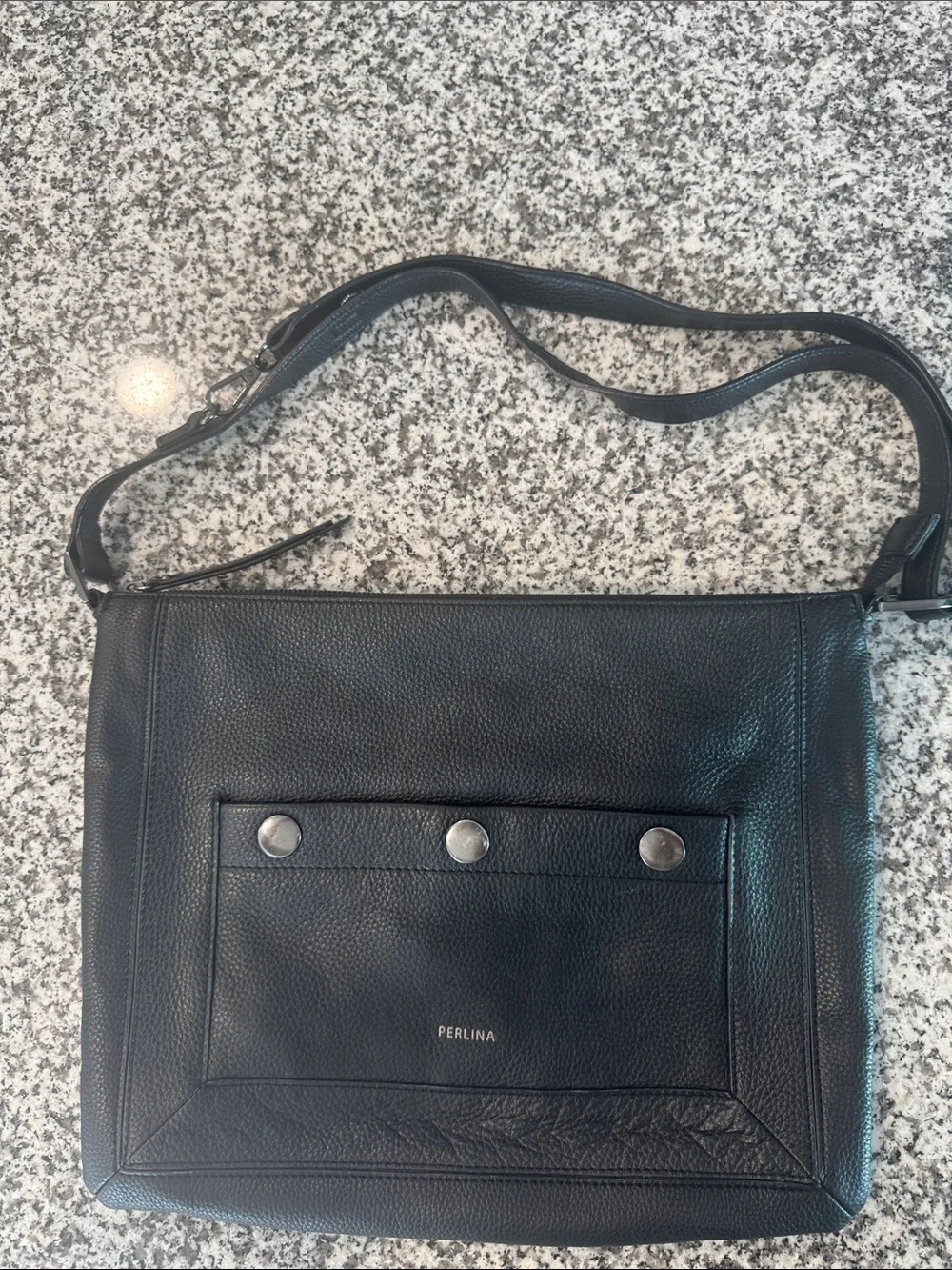 Perlina New York Black Genuine Leather Crossbody Shoulder Bag